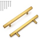 Cabinet Handles-(Pack of 50) Gold 4 inch (102mm) Hole Centers Square T Bar Kitchen Cabinet Handles Drawer Pulls for Kitchen Furniture Hardware