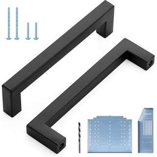 Black Cabinet Pulls 30 Pack 5 Inch Square Kitchen Cabinet Handles Modern Hardware for Kitchen Cabinets Cupboard with Drill Mounting Template